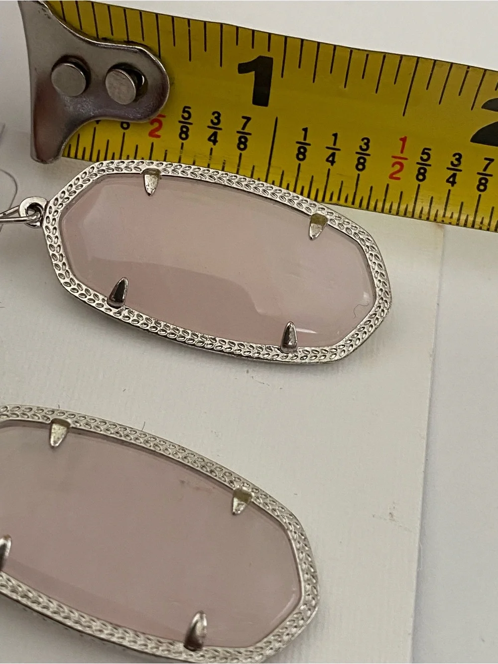 Kendra Scott ELLE Rose Pink Quartz Silver Tone Classic Drop Earrings NWOT